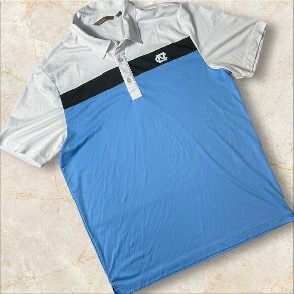 Mens Polo Shirt Large UNC Tar Heels Blue White Color Block Casual Sportswear M08 - Picture 1 of 3